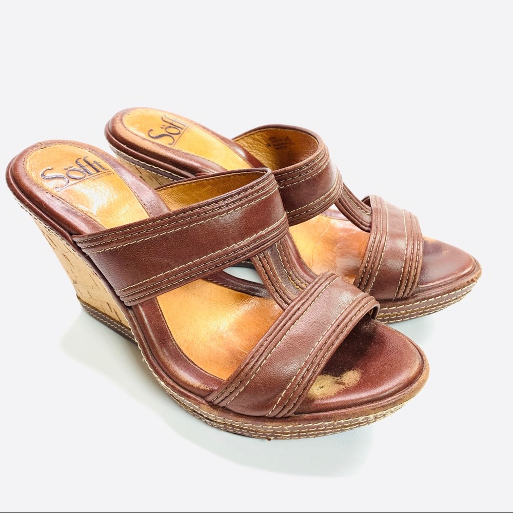 Sofft Wedge Sandals Cork Brown